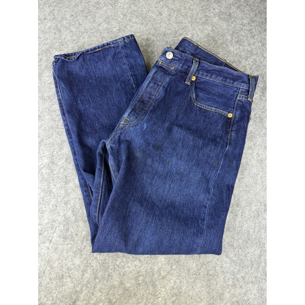 Levis 501 Original Fit Jeans Mens 35x30 Dark Wash Blue Denim Button Fly 00501